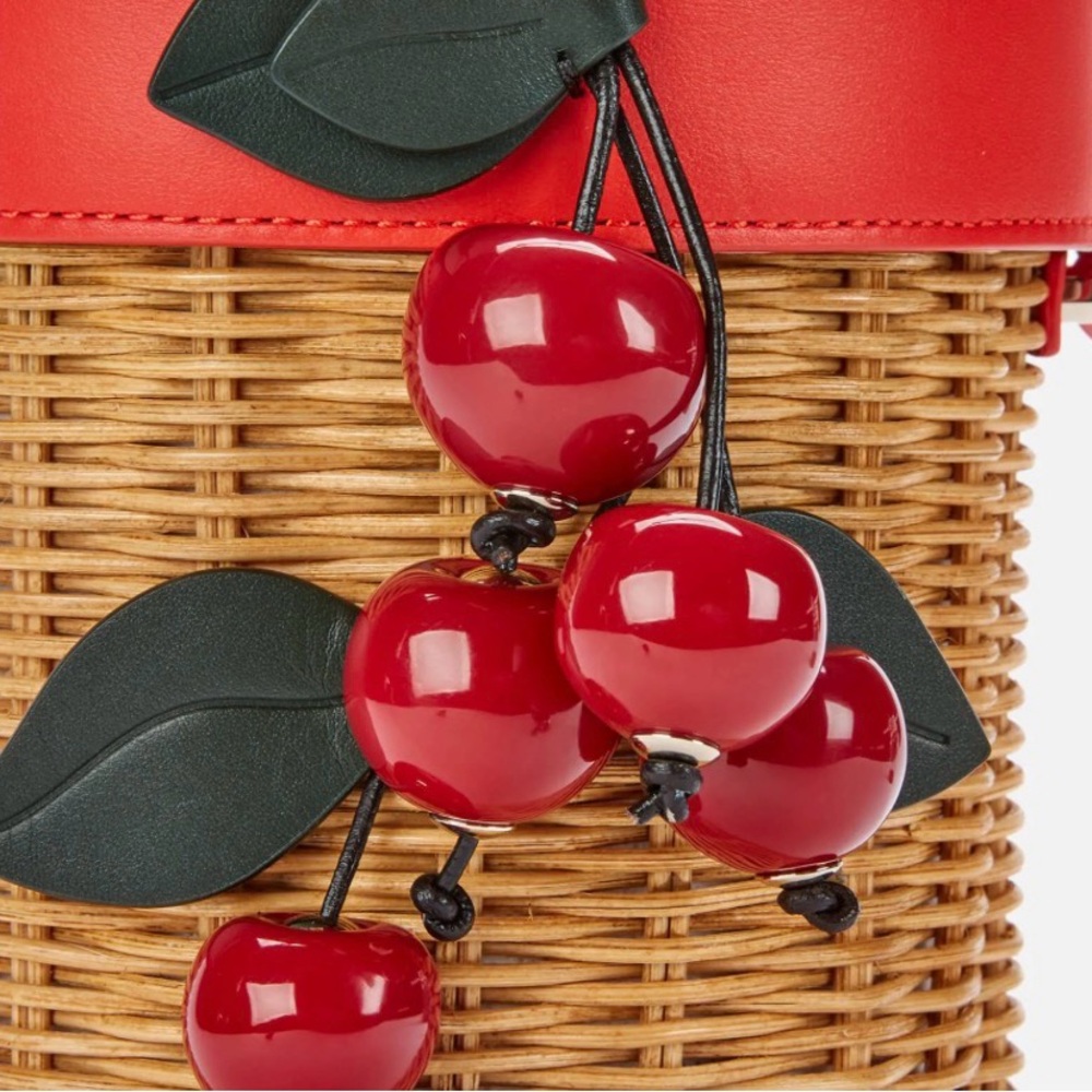 NWT, Rare kate spade Red Leather & Wicker Cherry Bucket Crossbody - Picture 3 of 16